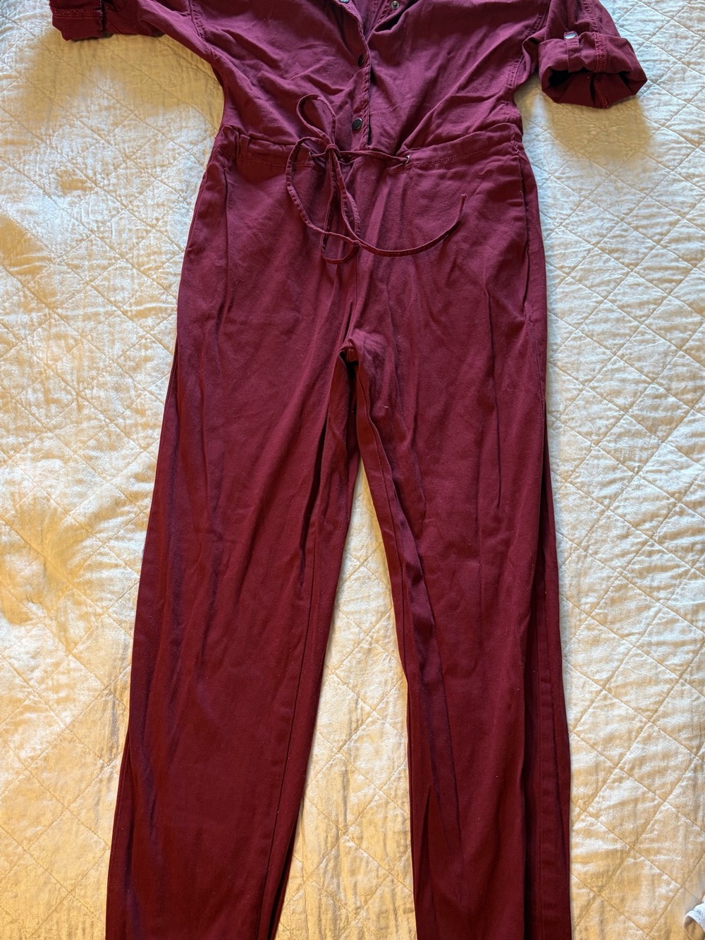 Fashion Nova Burgundy Button-Front Tie-Waist Jumpsuit